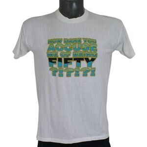 Vintage 80s 50th Birthday White Single Stitch 50/50 T-Shirt Funny L